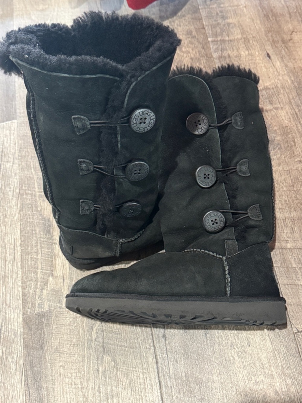 UGG Black Button-Detail Shearling Mid-Calf Boots